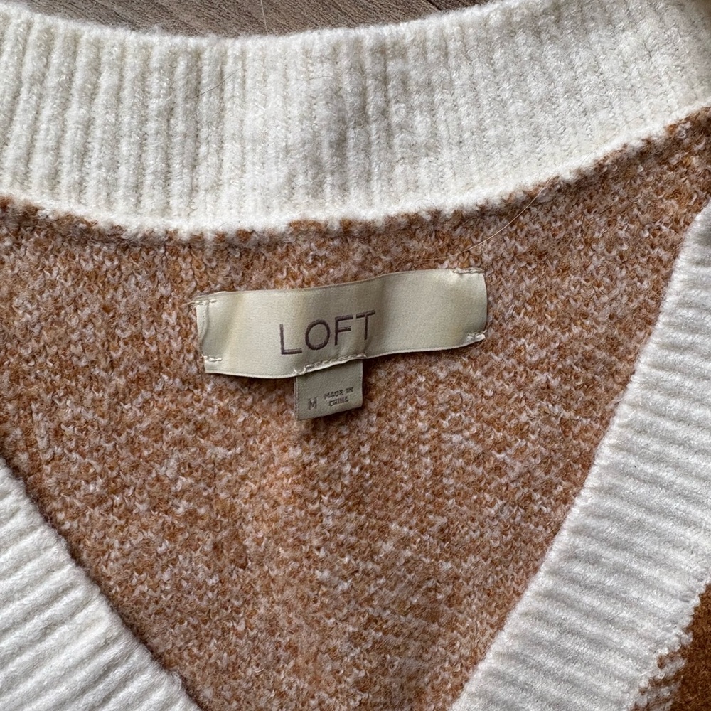 Loft V-Neck Checkered Sweater - Picture 2 of 4